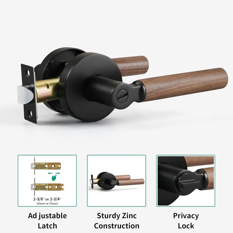 YAGU Wooden Round Privacy Lever Door Handle Easy to Open Locking Lever Set Pack of 1 [for Bedroom or Bathroom] Reversible for Right & Left Sided Doors Heavy Duty - Matte Black Finish - Image 5